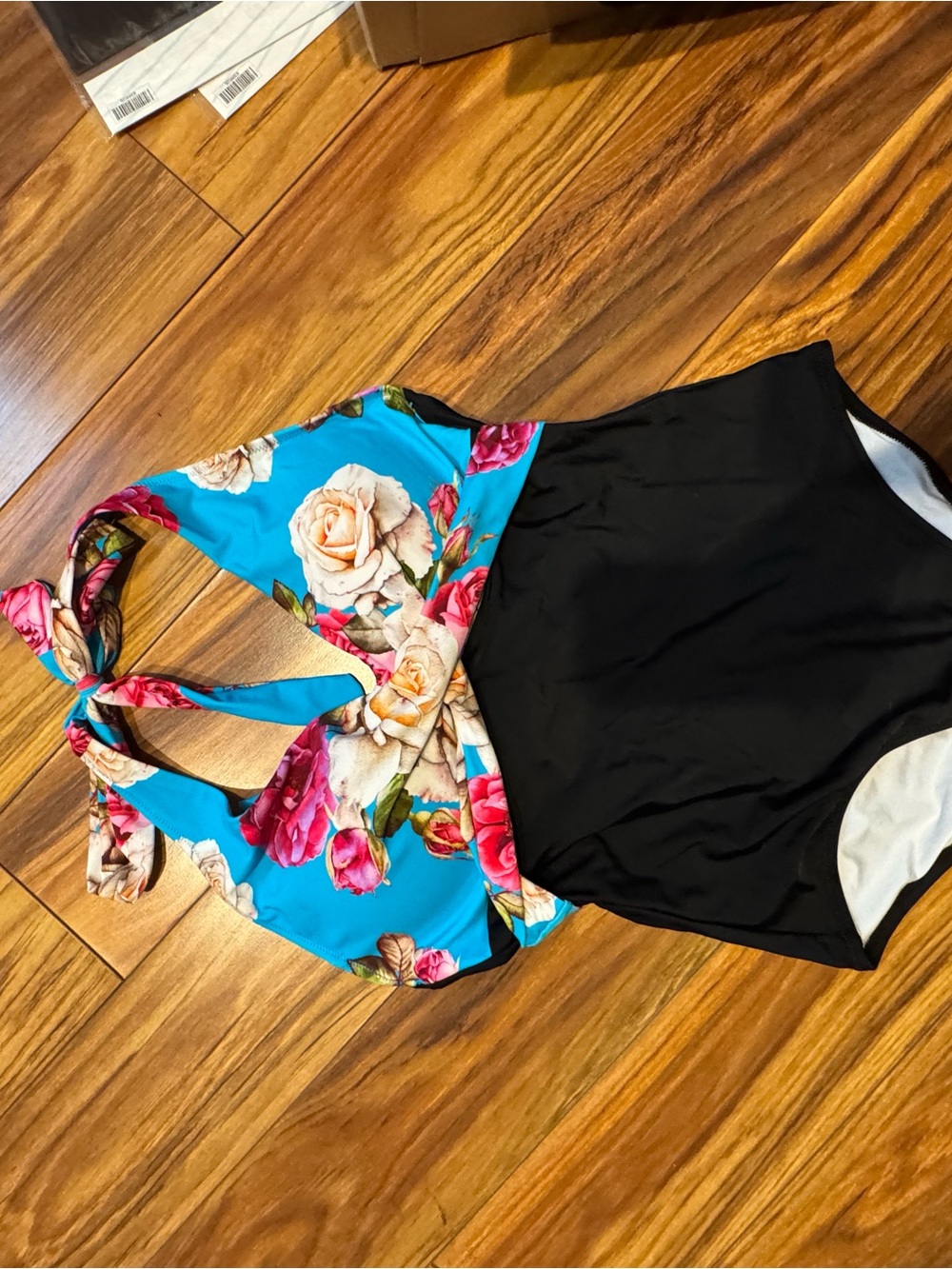Cupshe Turquoise Floral & Black One-Piece Swimsuit